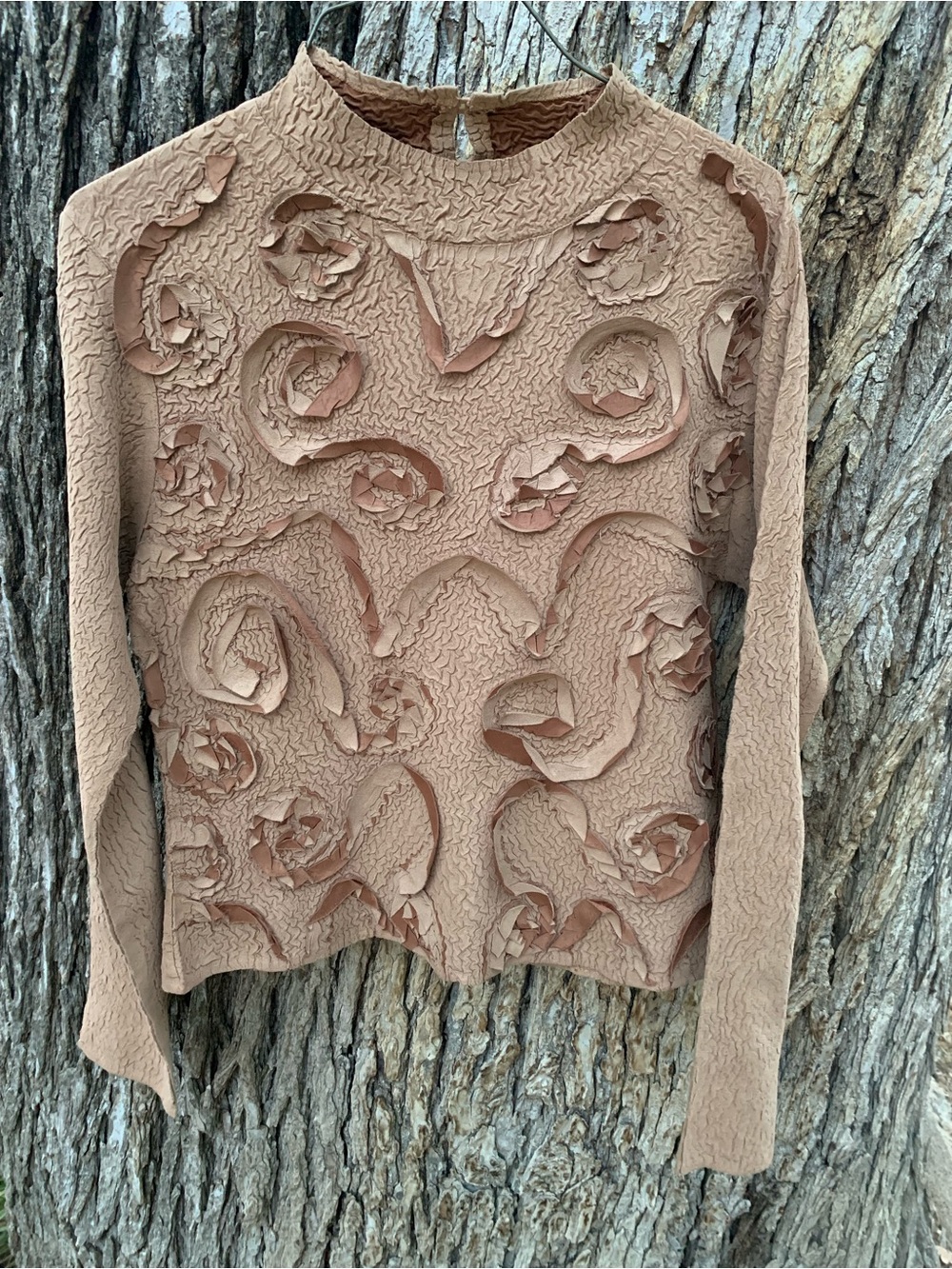 Alberto Makali Taupe Floral Appliqué Cowl Sweater